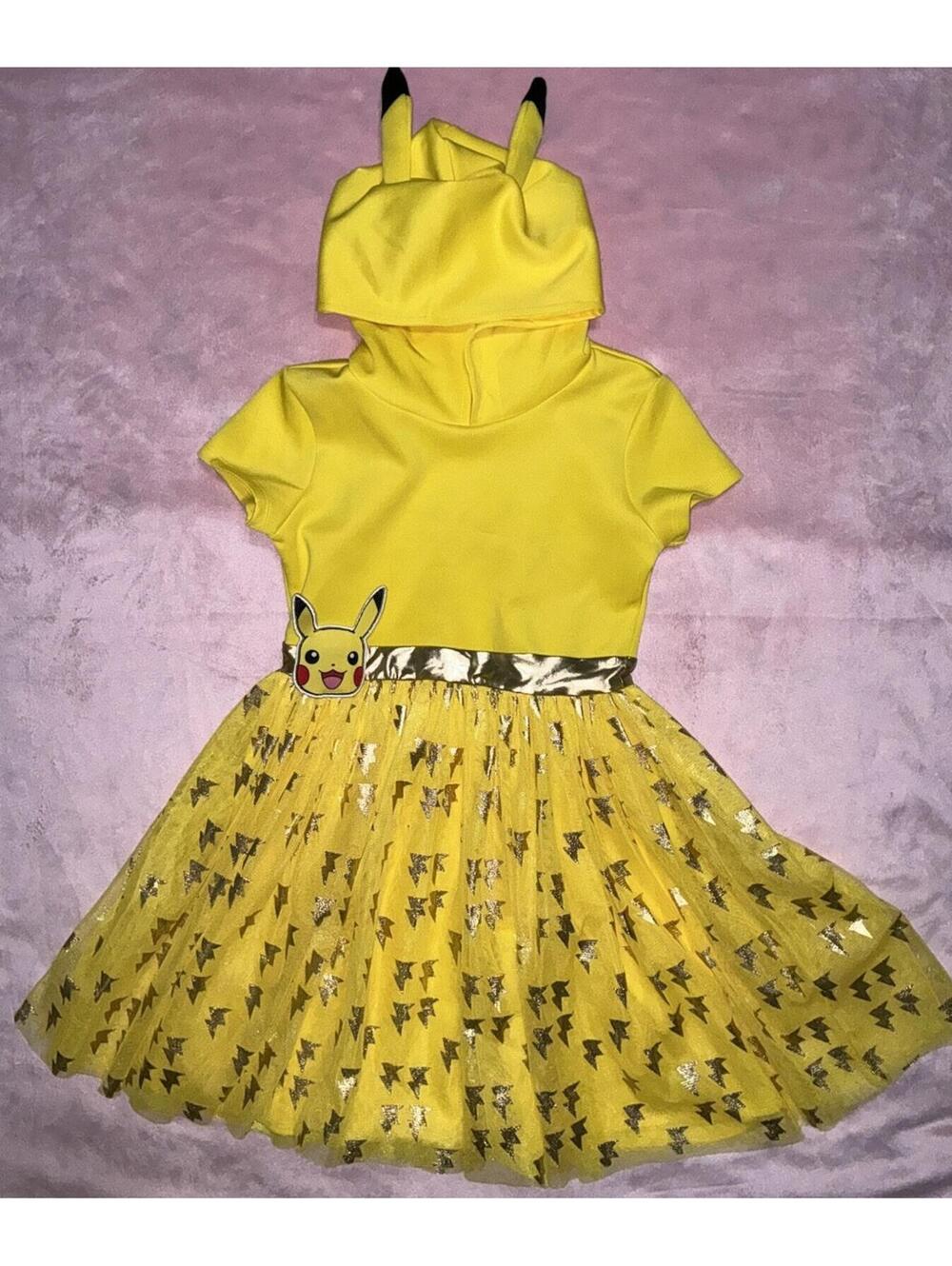 Girl Pokemon Yellow Pikachu Dress Hoodie Tutu Costume Cosplay Outfit Size M 7/8